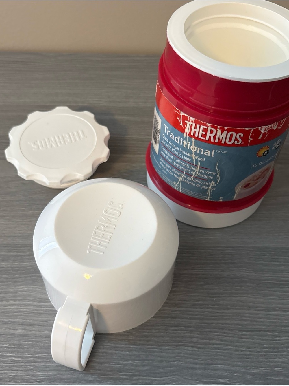Thermos Red Insulated Food Jar with White Lid and Cup